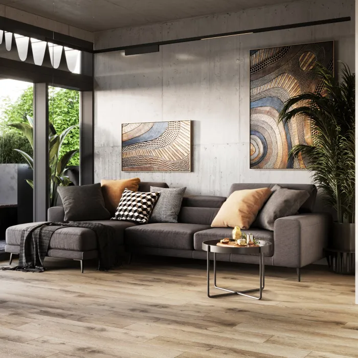 Virtus SPC Tiger Eye Wymiary: 6 x 182 x 1180 mm Doussie (Fertig Parkiet) Olejowosk, Szczotkowanie, Fazowanie V4 Wymiary: 490x70x14,5/3,0(+/-0,5) mm