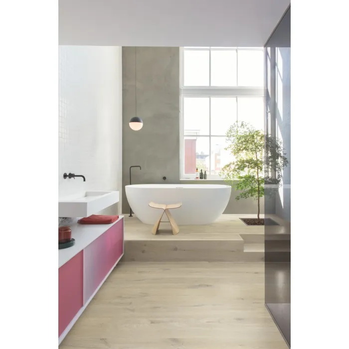 Panel winylowy Quick Step ze zintegrowanym podkładem Alpha Bloom dąb bawełniany beżowy AVMPU40103
