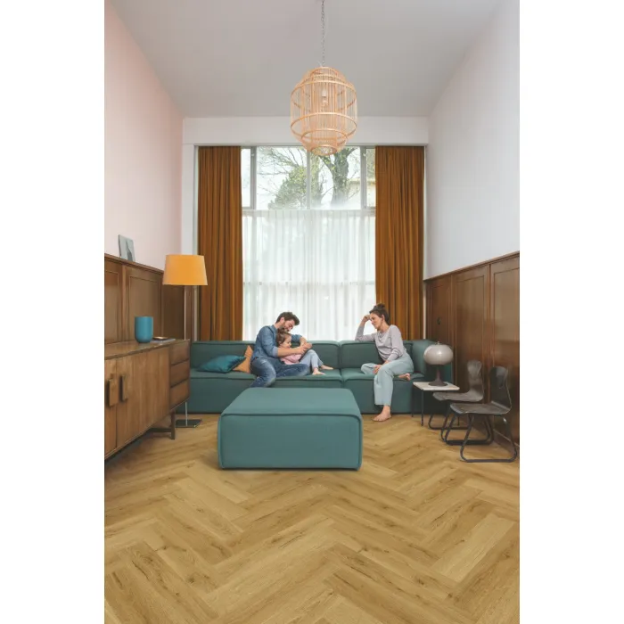 Panel winylowy Quick Step ze zintegrowanym podkładem Alpha Ciro Jodełka dąb wędzony botaniczny AVHBU40363